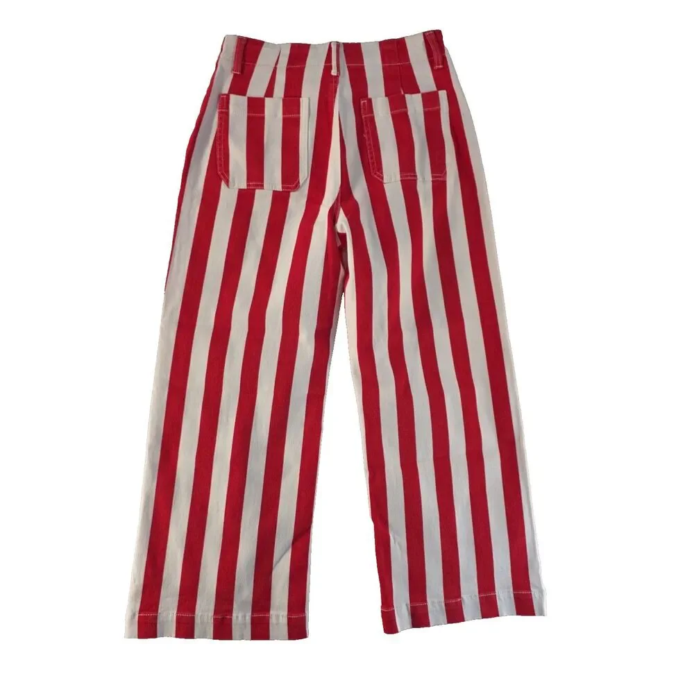 Imily Bela Wide-Leg Cropped High Rise Jeans Vertical Stripe Size 6 Red White NWT